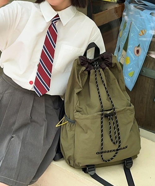 Miniministore(ミニミニストア)の「パラコード巾着リュック大容量バックパック(バックパック/リュック・レディース・ブラック/ベージュ/カーキ/オレンジ/ワインレッド・FREE)」の7枚目の写真
