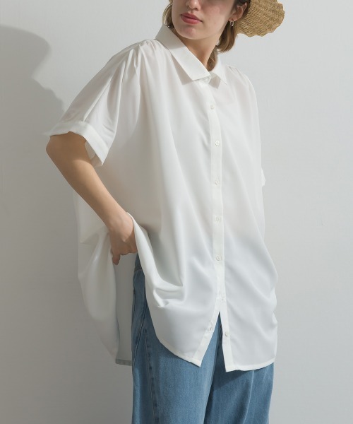 Fizz（フィズ）の「麻ライク　フレンチスリーブAラインシャツ（シャツ/ブラウス・レディース・ブラック/ホワイト・M）」の12枚目の写真