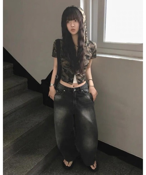 inst.ALL(インストール)の「クロップド丈迷彩柄半袖Wジップフーディー(Tシャツ/カットソー・レディース・カーキ・M)」の12枚目の写真