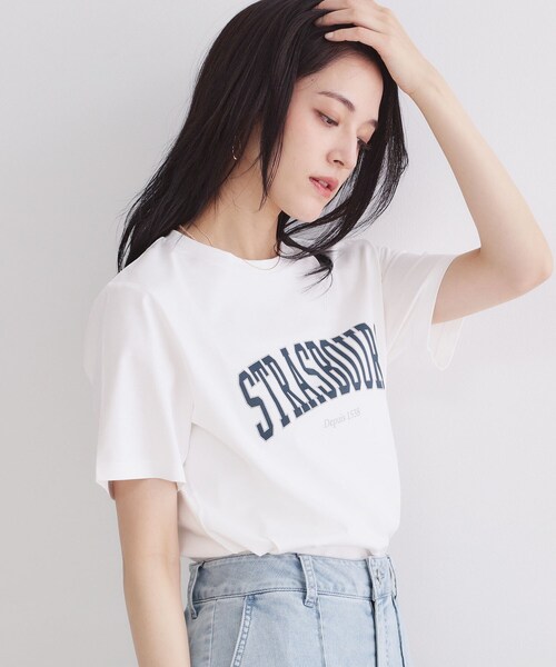 OPAQUE.CLIP(オペークドットクリップ)の「アソートロゴTシャツ【洗濯機OK】(Tシャツ/カットソー・レディース・ネイビー/ホワイト/ライトベージュ・40/38)」の4枚目の写真