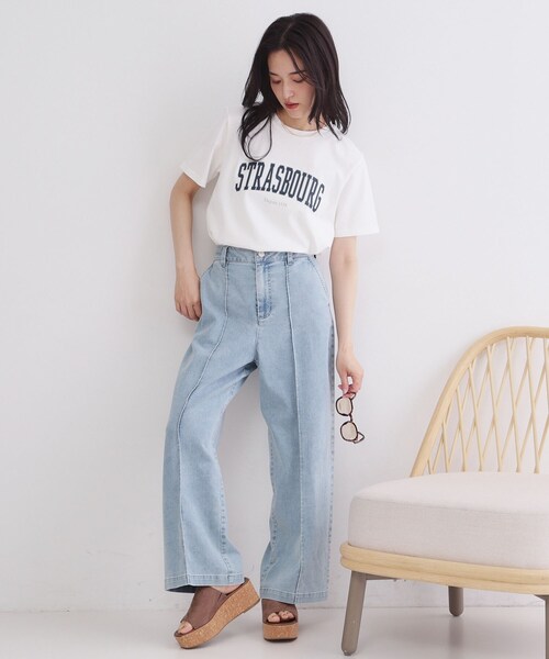 OPAQUE.CLIP(オペークドットクリップ)の「アソートロゴTシャツ【洗濯機OK】(Tシャツ/カットソー・レディース・ネイビー/ホワイト/ライトベージュ・40/38)」の5枚目の写真