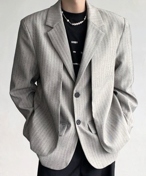 NOWLE(ノウル)の「【NOWLE】フェイクツーピース レイヤード テーラードジャケット(テーラードジャケット・メンズ・グレー・LARGE/MEDIUM)」の1枚目の写真