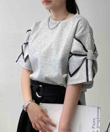 AS KNOW AS plus（アズノゥアズプラス）の「◯袖リボン×脇スリット オーバーサイズ半袖Tシャツ（Tシャツ/カットソー）」