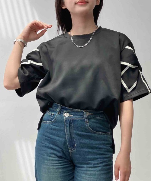 AS KNOW AS plus(アズノゥアズプラス)の「◯袖リボン×脇スリット オーバーサイズ半袖Tシャツ(Tシャツ/カットソー・レディース・アイボリー/杢グレー/ブラック・FREE)」の9枚目の写真