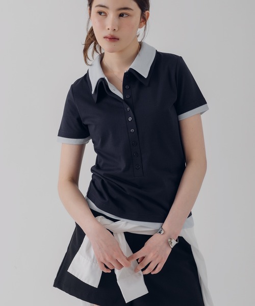 MUHET（ミュエータ）の「layered-look polo shirt / レイヤード風ポロシャツ（ポロシャツ・レディース・ピンク/カーキ/ネイビー・FREE）」の2枚目の写真