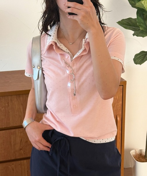MUHET（ミュエータ）の「layered-look polo shirt / レイヤード風ポロシャツ（ポロシャツ・レディース・ピンク/カーキ/ネイビー・FREE）」の5枚目の写真
