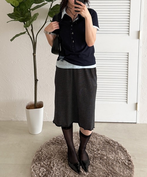 MUHET（ミュエータ）の「layered-look polo shirt / レイヤード風ポロシャツ（ポロシャツ・レディース・ピンク/カーキ/ネイビー・FREE）」の17枚目の写真