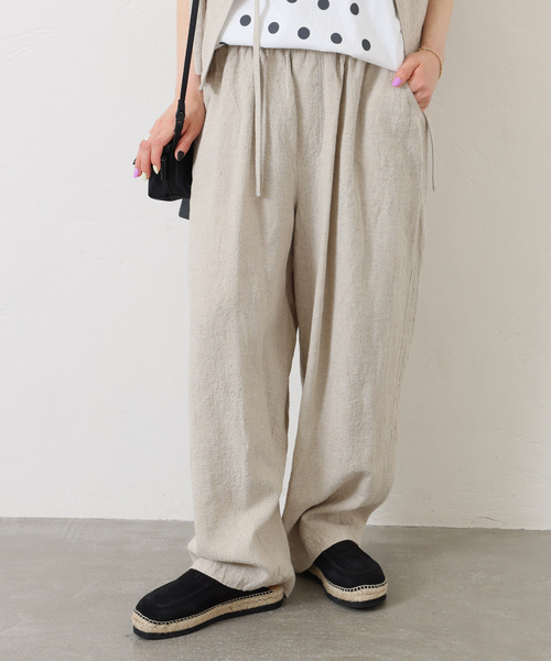 JOURNAL STANDARD LUXE(ジャーナルスタンダード ラックス)の「リネンキャンバス リターパンツ(その他パンツ・レディース・アイボリー/ネイビー・FREE)」の2枚目の写真
