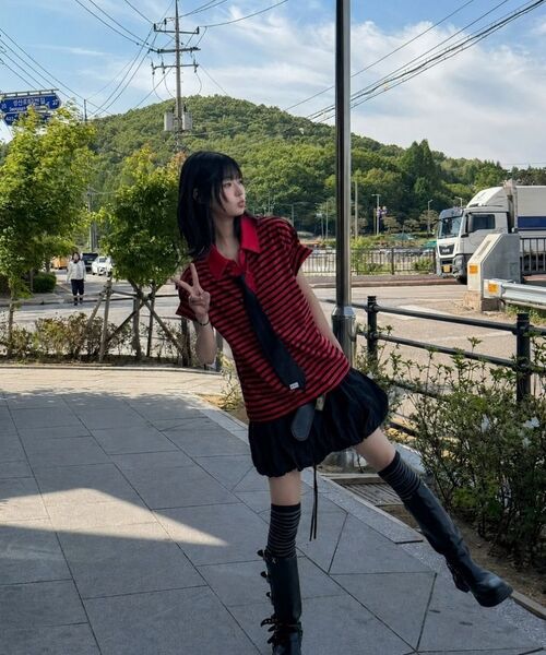 ROARINGRAD(ロアリングラド)の「W.ストライプポロTシャツレッド(ポロシャツ・レディース・その他・MEDIUM/LARGE)」の8枚目の写真