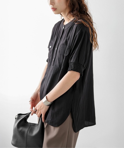 La-gemme(ラジェム)の「ヘンリーネック五分袖ブラウス(シャツ/ブラウス・レディース・ブラック/ホワイト・フリー)」の9枚目の写真