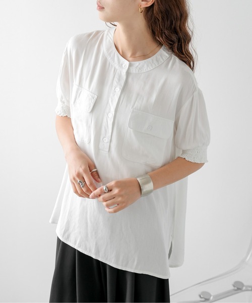 La-gemme(ラジェム)の「ヘンリーネック五分袖ブラウス(シャツ/ブラウス・レディース・ブラック/ホワイト・フリー)」の14枚目の写真