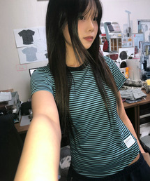 SEW-B（ソービー）の「ベイビーSTP セミクロップ半袖Tシャツ [ブルー]（Tシャツ/カットソー）」