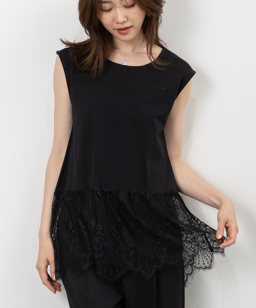MAISONCOMFY (メゾンコンフィ)の「【レースドッキングTシャツ】一枚でもレイヤードでもサマになる優れもの(Tシャツ/カットソー・レディース・ブラック/ホワイト/グレー・FREE)」の3枚目の写真