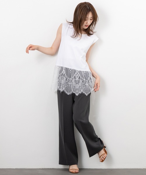 MAISONCOMFY (メゾンコンフィ)の「【レースドッキングTシャツ】一枚でもレイヤードでもサマになる優れもの(Tシャツ/カットソー・レディース・ブラック/ホワイト/グレー・FREE)」の4枚目の写真