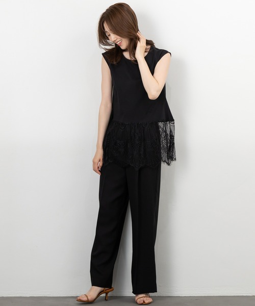 MAISONCOMFY (メゾンコンフィ)の「【レースドッキングTシャツ】一枚でもレイヤードでもサマになる優れもの(Tシャツ/カットソー・レディース・ブラック/ホワイト/グレー・FREE)」の5枚目の写真