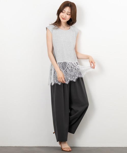 MAISONCOMFY (メゾンコンフィ)の「【レースドッキングTシャツ】一枚でもレイヤードでもサマになる優れもの(Tシャツ/カットソー・レディース・ブラック/ホワイト/グレー・FREE)」の6枚目の写真