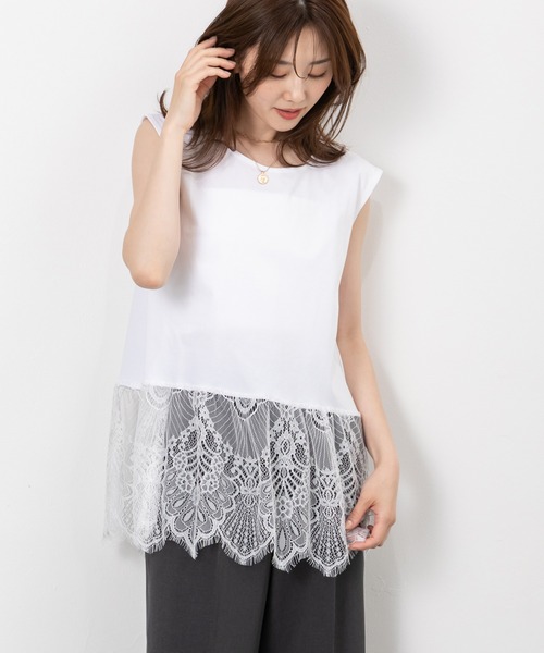 MAISONCOMFY (メゾンコンフィ)の「【レースドッキングTシャツ】一枚でもレイヤードでもサマになる優れもの(Tシャツ/カットソー・レディース・ブラック/ホワイト/グレー・FREE)」の7枚目の写真