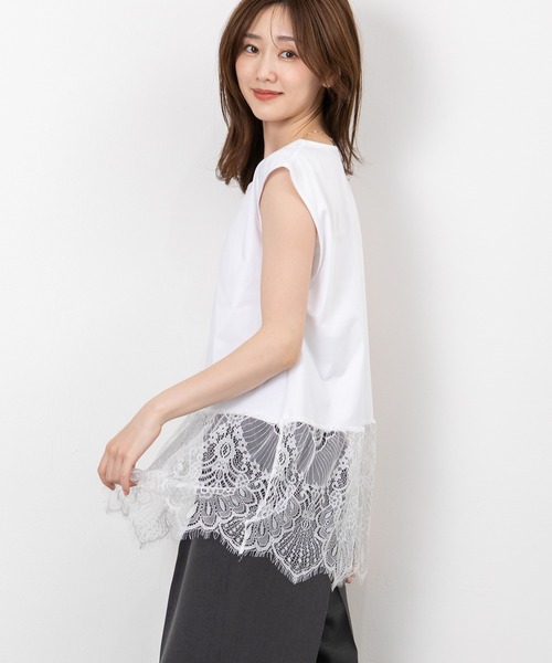 MAISONCOMFY (メゾンコンフィ)の「【レースドッキングTシャツ】一枚でもレイヤードでもサマになる優れもの(Tシャツ/カットソー・レディース・ブラック/ホワイト/グレー・FREE)」の8枚目の写真