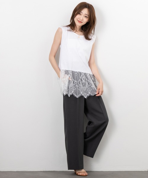 MAISONCOMFY (メゾンコンフィ)の「【レースドッキングTシャツ】一枚でもレイヤードでもサマになる優れもの(Tシャツ/カットソー・レディース・ブラック/ホワイト/グレー・FREE)」の10枚目の写真