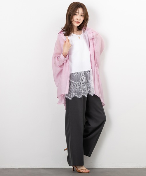 MAISONCOMFY (メゾンコンフィ)の「【レースドッキングTシャツ】一枚でもレイヤードでもサマになる優れもの(Tシャツ/カットソー・レディース・ブラック/ホワイト/グレー・FREE)」の13枚目の写真