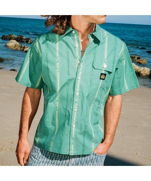 RIPNDIP(リップンディップ)の「MELTED STRIPED BUTTON UP(シャツ/ブラウス・メンズ・グリーン・XX-LARGE/SMALL/MEDIUM)」の1枚目の写真