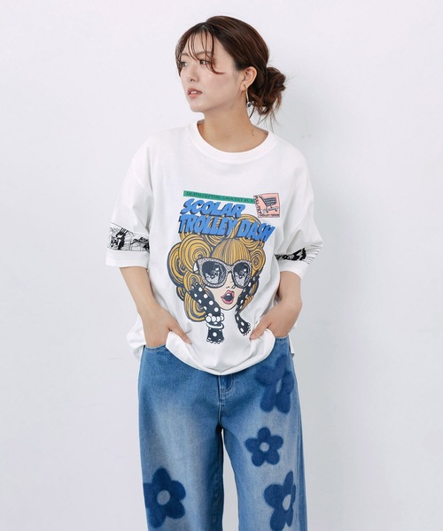 ScoLar(スカラー)の「162682:フラワー柄 ブリーチ加工デニムパンツ(デニムパンツ・レディース・ブルー/ブラック・M)」の10枚目の写真