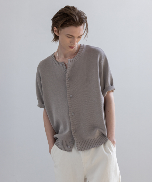 Panel rib короткий рукав Samarund cardigan [grey]