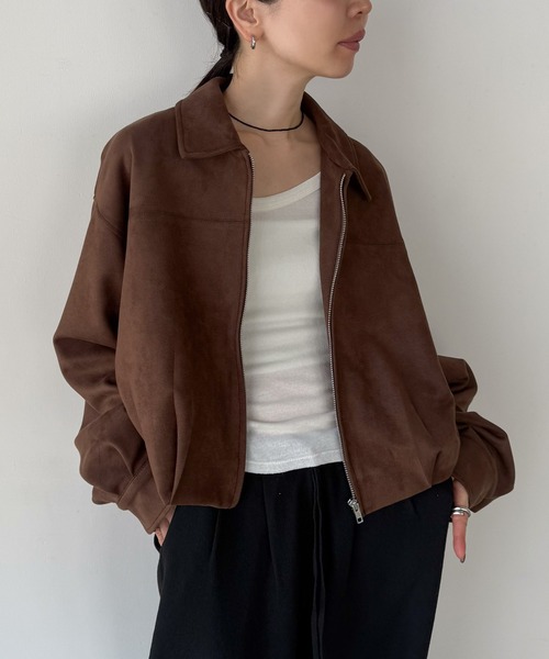 select MOCA by son（セレクトモカバイソン）の「フェイクスウェードバルーンアウター【by SON】（ブルゾン・レディース・ブラック/ブラウン・FREE）」の2枚目の写真