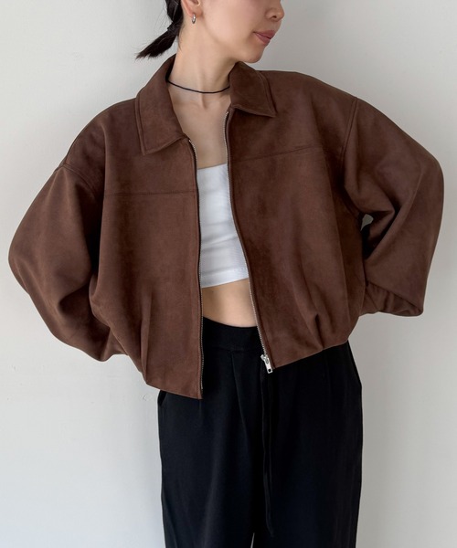 select MOCA by son（セレクトモカバイソン）の「フェイクスウェードバルーンアウター【by SON】（ブルゾン・レディース・ブラック/ブラウン・FREE）」の7枚目の写真