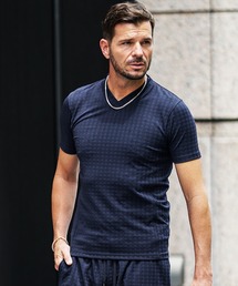 ふくれダイヤ柄VネックTシャツ メンズ カットソー 半袖 夏服