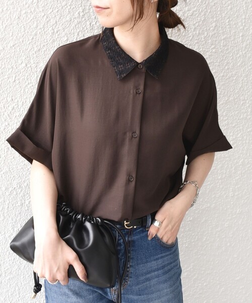 SHIPS Colors（シップス カラーズ）の「SHIPS Colors:〈手洗い可能〉レースカラー コクーン シャツ◇（シャツ/ブラウス・レディース・ブラック/ブラウン/オフホワイト/ライトブルー・ONE SIZE）」の11枚目の写真