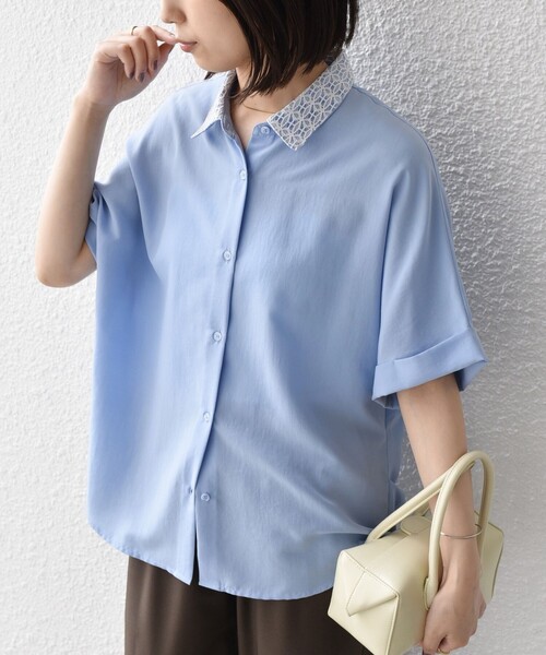 SHIPS Colors（シップス カラーズ）の「SHIPS Colors:〈手洗い可能〉レースカラー コクーン シャツ◇（シャツ/ブラウス・レディース・ブラック/ブラウン/オフホワイト/ライトブルー・ONE SIZE）」の15枚目の写真