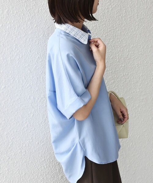 SHIPS Colors（シップス カラーズ）の「SHIPS Colors:〈手洗い可能〉レースカラー コクーン シャツ◇（シャツ/ブラウス・レディース・ブラック/ブラウン/オフホワイト/ライトブルー・ONE SIZE）」の20枚目の写真