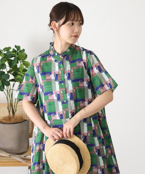 KILKI(キルキー)の「kilki スタンドフリルカラー半袖ワンピース ペインター(ワンピース・レディース・レッド系その他/グリーン系その他・FREE)」の5枚目の写真