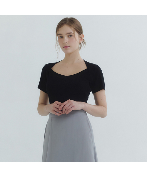 MICANE(ミケーネ)の「ジョアンボレロ-レイヤードショートスリーブニット(ニット/セーター・レディース・スカイブルー/ブラック/クリーム/チャコール・1/2/4/3)」の1枚目の写真