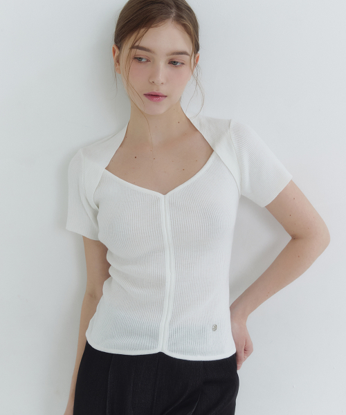 MICANE(ミケーネ)の「ジョアンボレロ-レイヤードショートスリーブニット(ニット/セーター・レディース・スカイブルー/ブラック/クリーム/チャコール・1/2/4/3)」の14枚目の写真