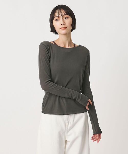 TO UNITED ARROWS(トゥーユナイテッドアローズ)の「<MIYAGI YUKA×TO UNITED ARROWS>テレコ ロングスリーブ カットソー(Tシャツ/カットソー・レディース・ダークグレー/ブラック・FREE)」の1枚目の写真
