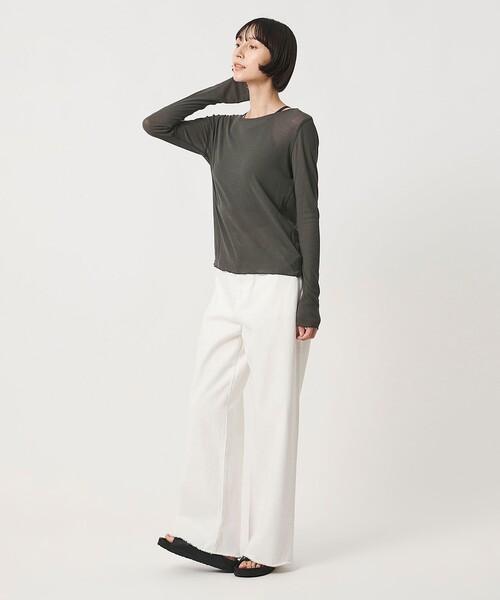 TO UNITED ARROWS(トゥーユナイテッドアローズ)の「<MIYAGI YUKA×TO UNITED ARROWS>テレコ ロングスリーブ カットソー(Tシャツ/カットソー・レディース・ダークグレー/ブラック・FREE)」の4枚目の写真