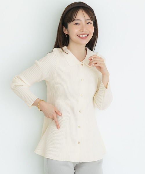 coca(coca)(コカ)の「スポンディッシュニットポロカーディガン(カーディガン/ボレロ・レディース・アイボリー/ネイビー・L/M)」の1枚目の写真