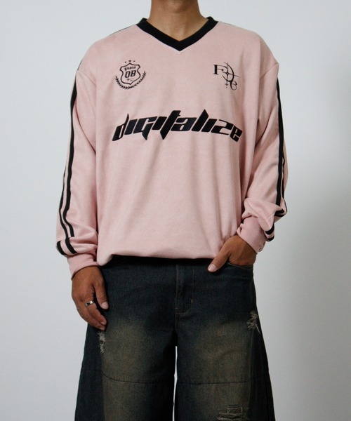 NYLAUS(ナイラス)の「【NYS】カットスエード ゲームシャツ 長袖 Tシャツ サッカーデザイン ユニフォームデザイン(Tシャツ/カットソー・メンズ・チャコール/ピンク/アイボリー・L)」の3枚目の写真
