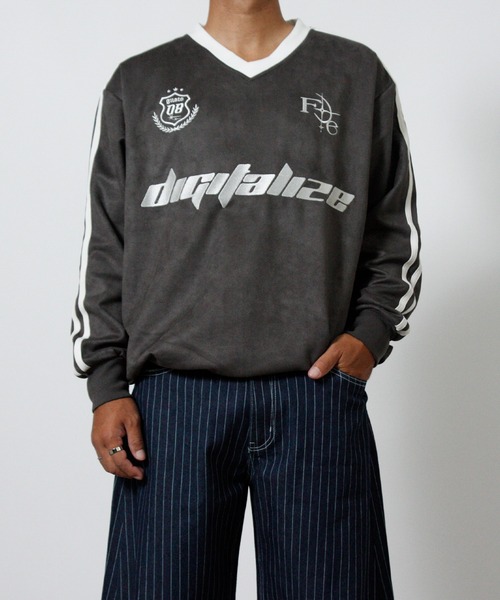 NYLAUS(ナイラス)の「【NYS】カットスエード ゲームシャツ 長袖 Tシャツ サッカーデザイン ユニフォームデザイン(Tシャツ/カットソー・メンズ・チャコール/ピンク/アイボリー・L)」の2枚目の写真