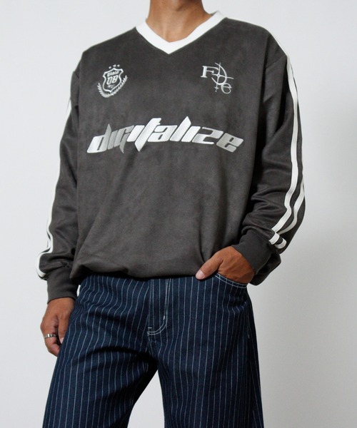 NYLAUS(ナイラス)の「【NYS】カットスエード ゲームシャツ 長袖 Tシャツ サッカーデザイン ユニフォームデザイン(Tシャツ/カットソー・メンズ・チャコール/ピンク/アイボリー・L)」の4枚目の写真
