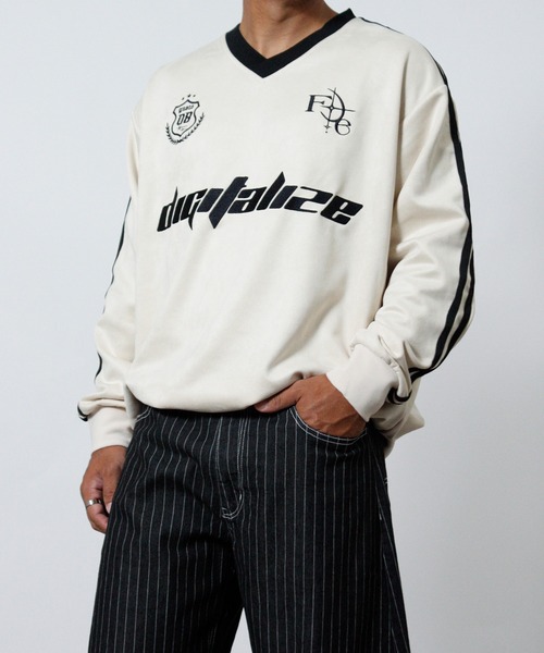 NYLAUS(ナイラス)の「【NYS】カットスエード ゲームシャツ 長袖 Tシャツ サッカーデザイン ユニフォームデザイン(Tシャツ/カットソー・メンズ・チャコール/ピンク/アイボリー・L)」の13枚目の写真