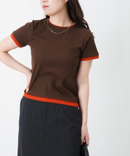 LUCA/LADY LUCK LUCA(ルカ/レディラックルカ)の「LC/LLL 配色リンガーT(Tシャツ/カットソー・レディース・アイボリー/カーキ/ブラウン・FREE)」の4枚目の写真