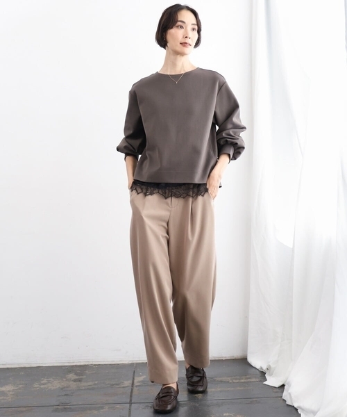 MICHEL KLEIN（ミッシェル・クラン）の「[2WAY]ピーチタッチワイドパンツ（その他パンツ・レディース・サンドベージュ/チャコールグレー・38）」の3枚目の写真