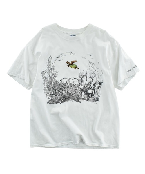 VINTAGE(ヴィンテージ)の「【USED】90’s GILDAN “Cyman turtle farm” アニマルTシャツ(Tシャツ/カットソー・メンズ・ホワイト・X-LARGE)」の1枚目の写真