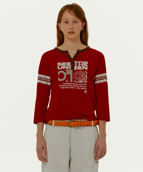 TEKET(テケット)の「Unseen Open Button Tee Red(Tシャツ/カットソー・レディース・その他・MEDIUM/SMALL)」の1枚目の写真