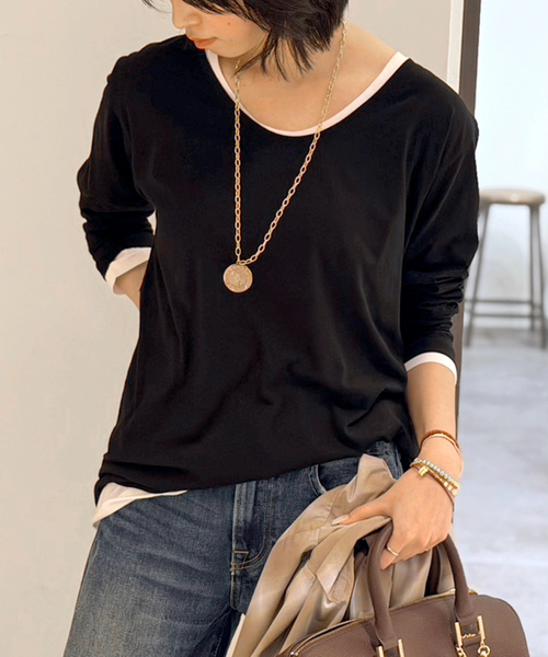 AP STUDIO(エーピーストゥディオ)の「Low-necked T-sh(Tシャツ/カットソー・レディース・ブラック/ホワイト・FREE)」の10枚目の写真