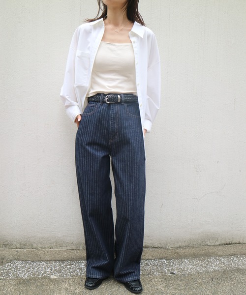 PUBLIC TOKYO（パブリックトウキョウ）の「【26年秋新作】ストライプワイドストレートデニムパンツ（デニムパンツ・レディース・ダークインディゴブルー/ライトブルー・1/2）」の12枚目の写真