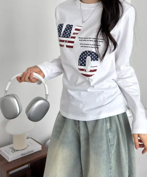 VIVID LADY（ビビッドレディー）の「アメリカンロゴプリント ロングスリーブTシャツ（Tシャツ/カットソー・レディース・ホワイト/ブラック/チャコールグレー・FREE）」の14枚目の写真